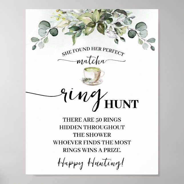 Poster Eucalyptus Matcha Ring Hunt Bridal Shower Game (Frente)