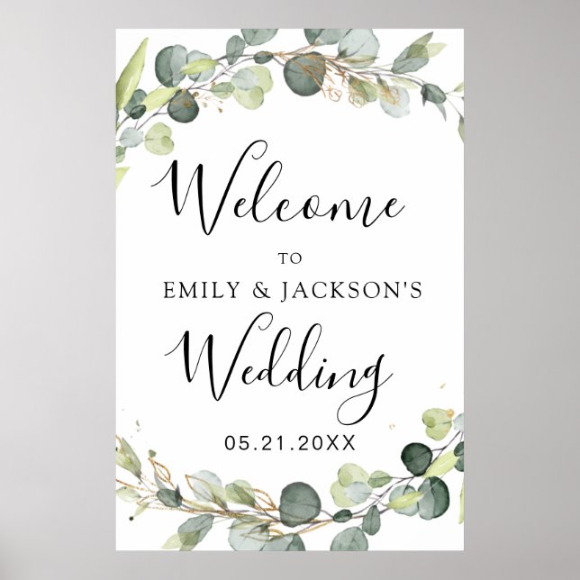 Poster Eucalyptus Sage Green Wedding Welcome Sign (Frente)