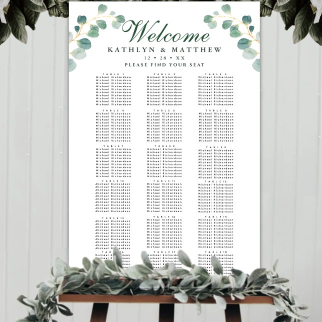 Poster Eucalyptus Wedding 18 Mesa Seating (Criador carregado)