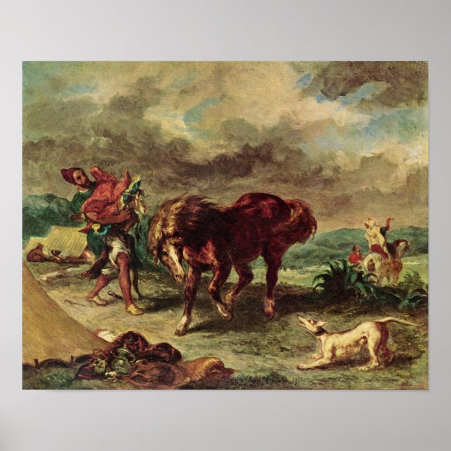Póster Eugene Delacroix - O marroquino e o seu cavalo (Frente)