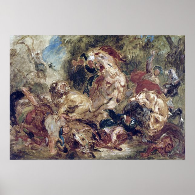 Poster Eugène Delacroix The Lion Hunt (Frente)
