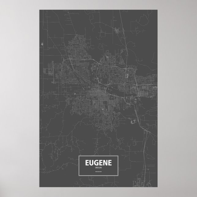 Póster Eugene, Oregon (branco no preto) (Frente)