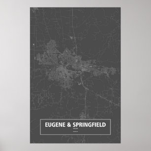 Poster Eugene & Springfield, Oregon (branco no preto)