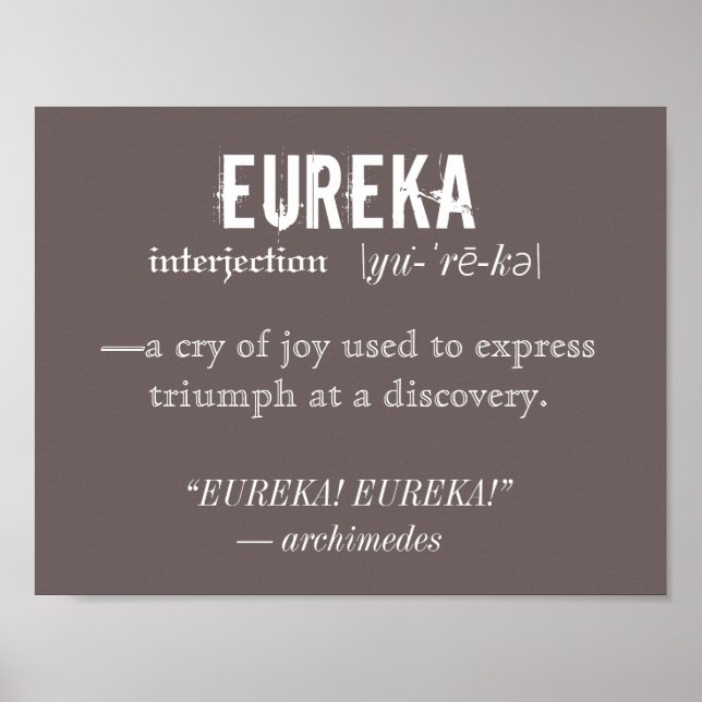 Póster Eureka Definition Archimedes Princípio Ciência (Frente)