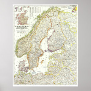 Poster Europa: 1954 MAPA detalhado da Europa Norte ...
