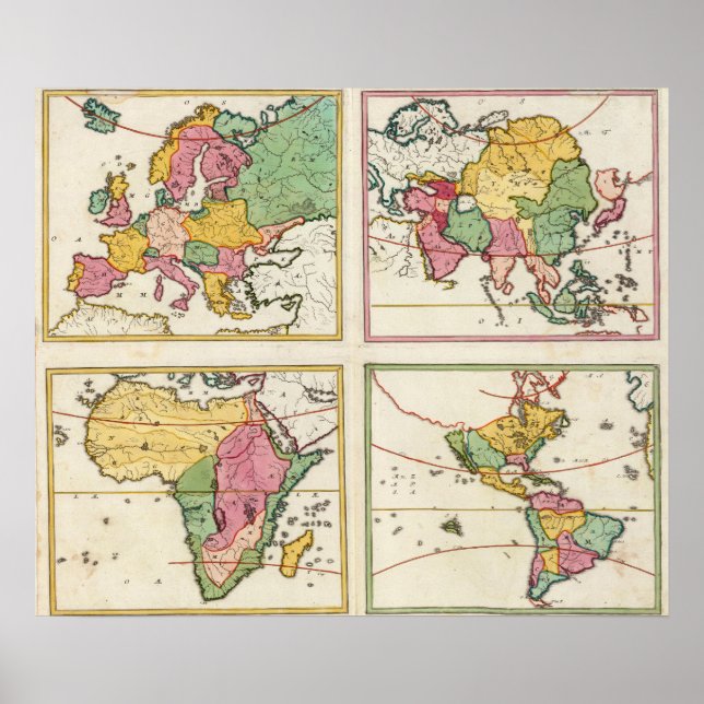 Póster Europa, Ásia, África, América (Frente)