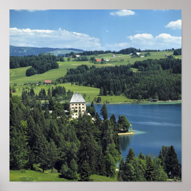 Poster Europa, Áustria, Fuschl. Schloss Fuschl Castle (Frente)