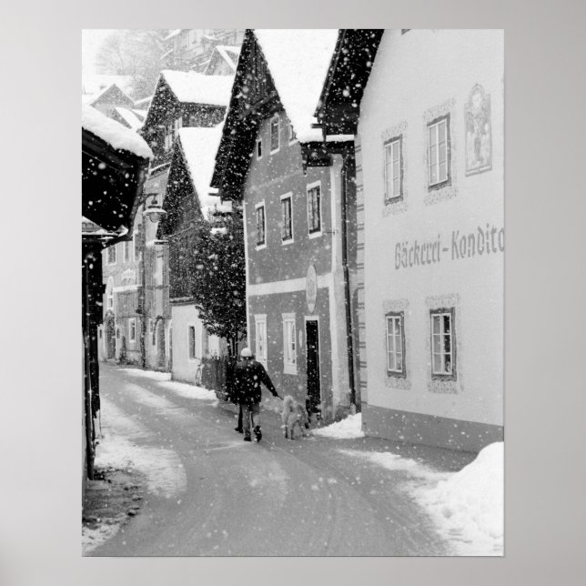 Póster Europa, Áustria, Hallstat. Rua nevada (Frente)