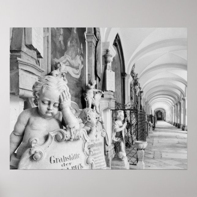 Póster Europa, Áustria, Salzburgo. Querubim e monumento (Frente)