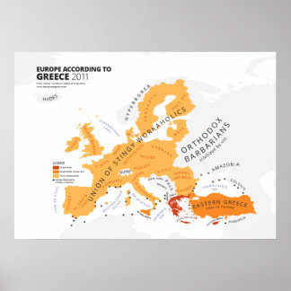 Póster Europa de acordo com a Grécia