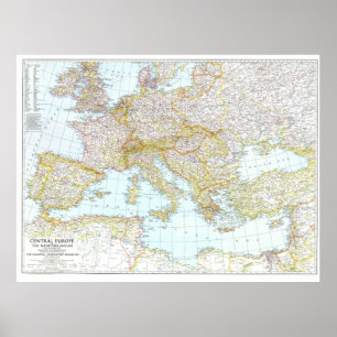 Poster "Europa e o mediterrâneo: MAPA 1939 detalhado