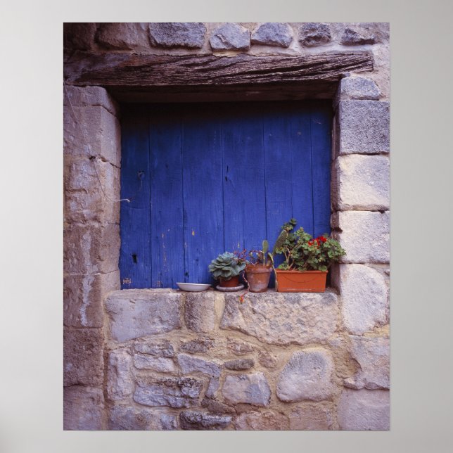 Póster Europa, França, Cereste. Uma porta azul adiciona c (Frente)