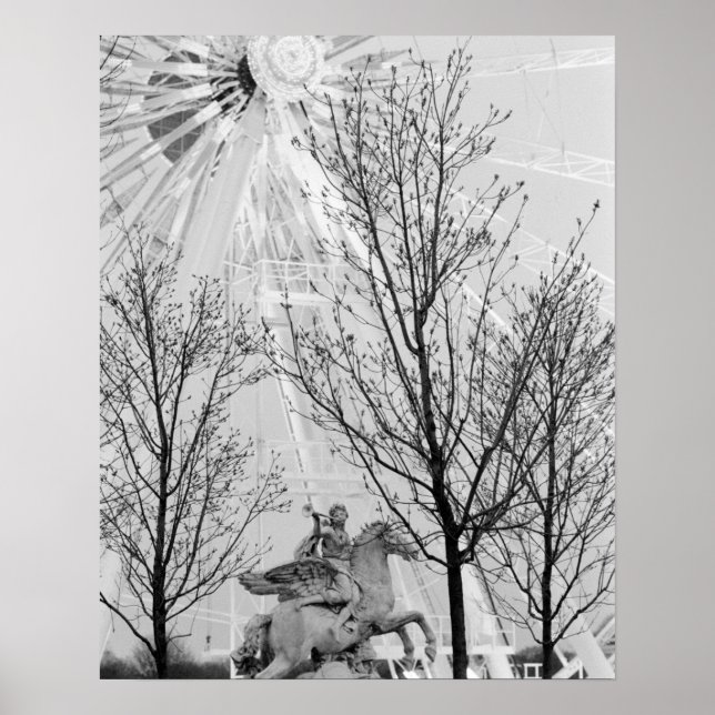 Póster Europa, França, Paris. Estátua e roda-gigante, (Frente)