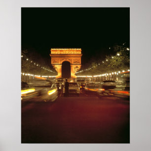 Póster Europa, França, Paris. Tráfego noturno apressado