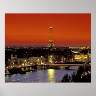 Póster Europa, França, Paris. Vista do pôr do sol da Torr