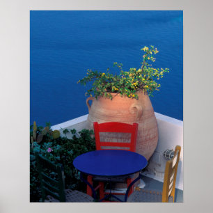 Poster Europa, Grécia, Santorini. Terra com vista ao mar