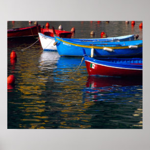 Póster Europa, Itália, Cinque Terre, barcos em Vernazza