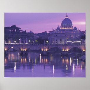 Póster Europa, Itália, Roma. Rua, Peter e Ponte Sant