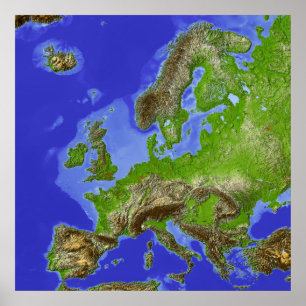Póster Europa, mapa de alivio protegido