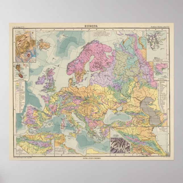 Póster Europa - Mapa Geológico da Europa (Frente)