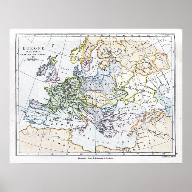 Póster Europa na morte de Charles o Excelente: 814 AD (Frente)