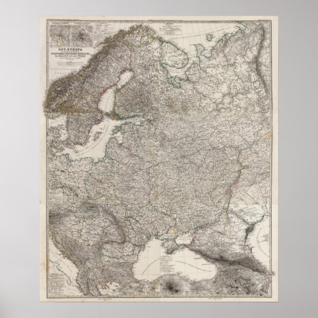 Póster Europa Oriental composta, Noruega, Suecias (Frente)