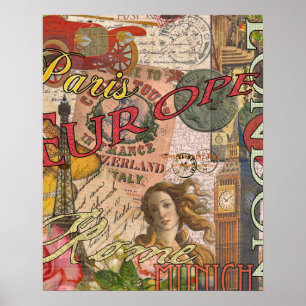 Poster Europa Viagem Vintage Europa Paris França Art