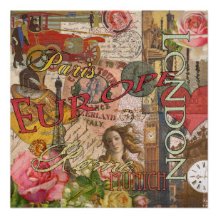 Póster Europa Viagem Vintage Europa Paris França Art