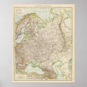 Póster Europaisches Russland - mapa de Europa e de Rússi