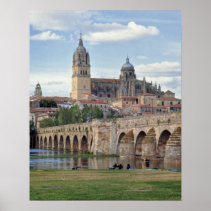 Poster Europe, Spain, Salamanca. The Roman bridge over