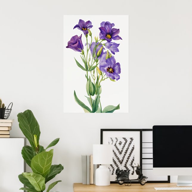 Poster Eustoma Russelianum, Flores Roxos, (Escritório em casa)