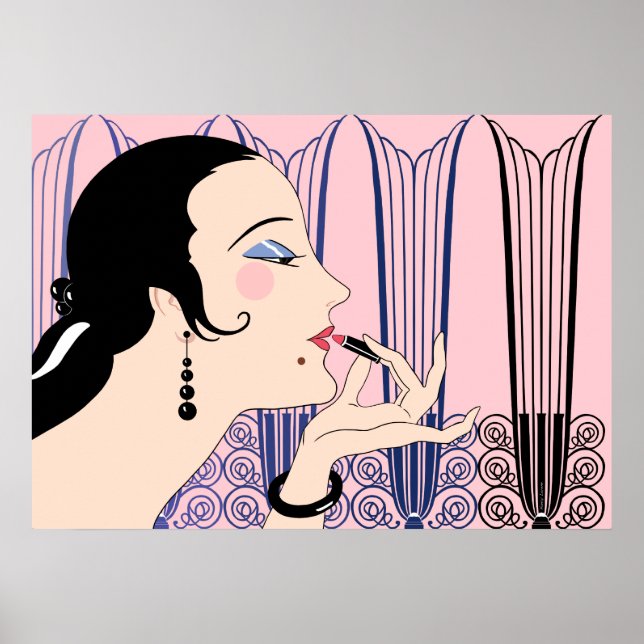 Póster Eve, Art Deco Lady in Pink and Blue (Frente)