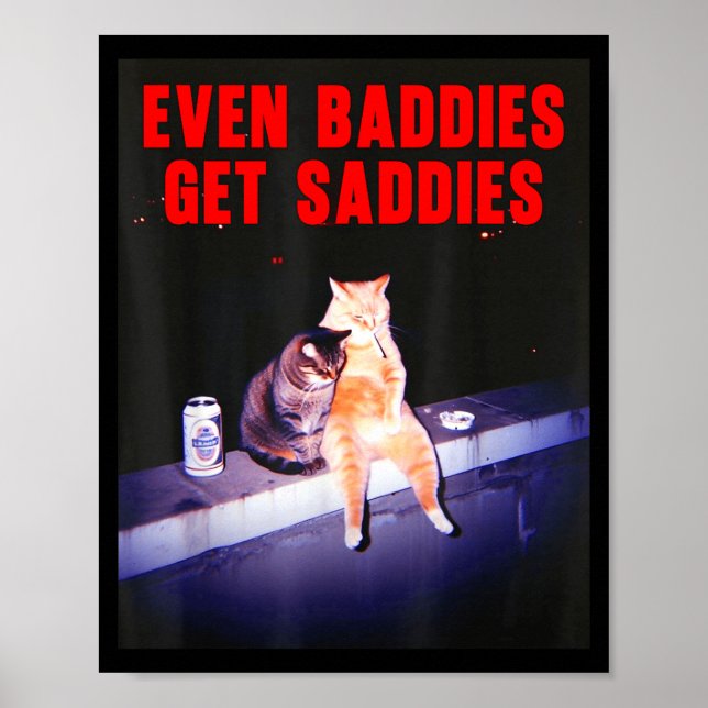 Poster Even Baddies Get Saddies Funny Cat Meme Aesthetic  (Frente)