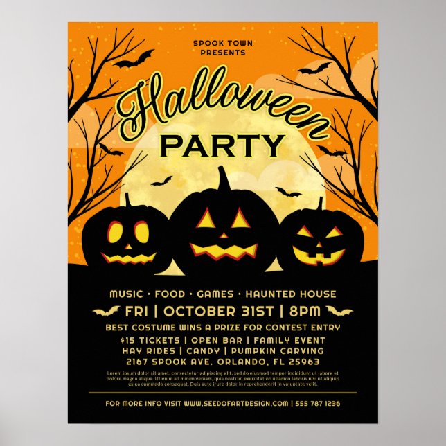 Poster Evento Black Pumpkins do Partido do Dia das Bruxas (Frente)