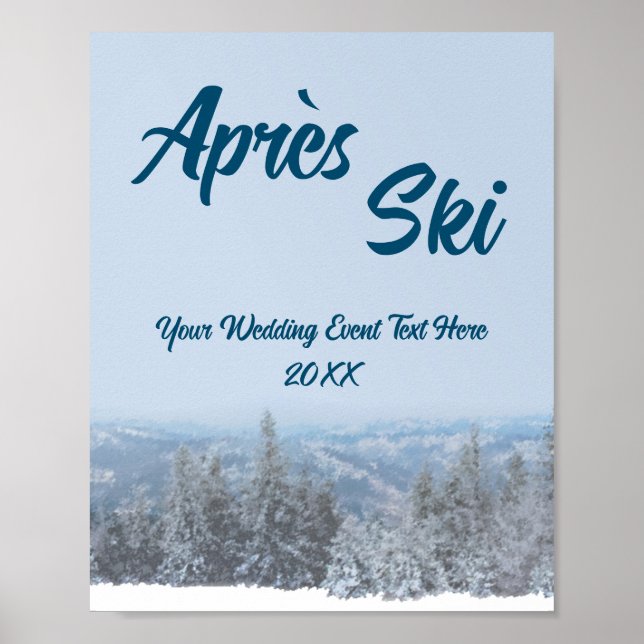 Poster Evento de Casamento Snowy Mountain Forest Apres (Frente)