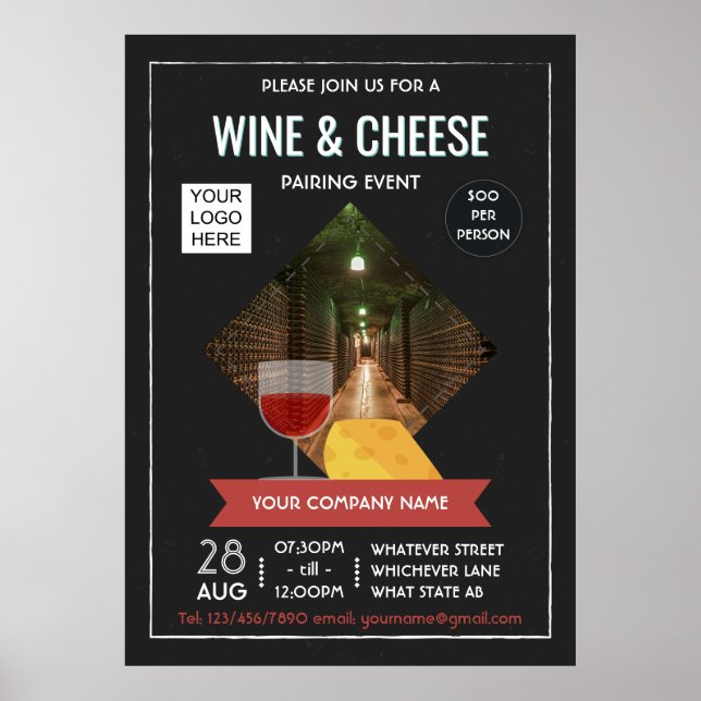 Póster Evento de emparelhamento de vinho e queijo, adicio (Frente)