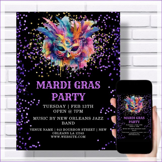 Poster Evento de Glitter do Partido Mardi Gras (Criador carregado)