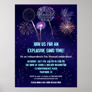Póster Evento Noite Sky Fireworks 4 de julho