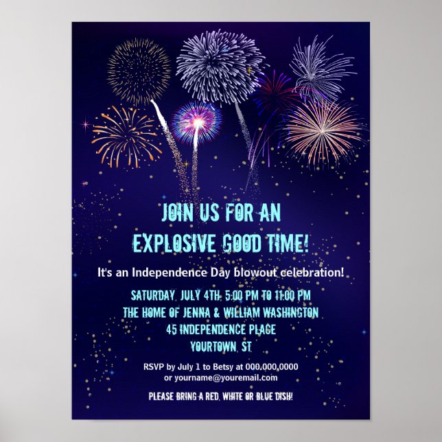 Póster Evento Noite Sky Fireworks 4 de julho (Frente)