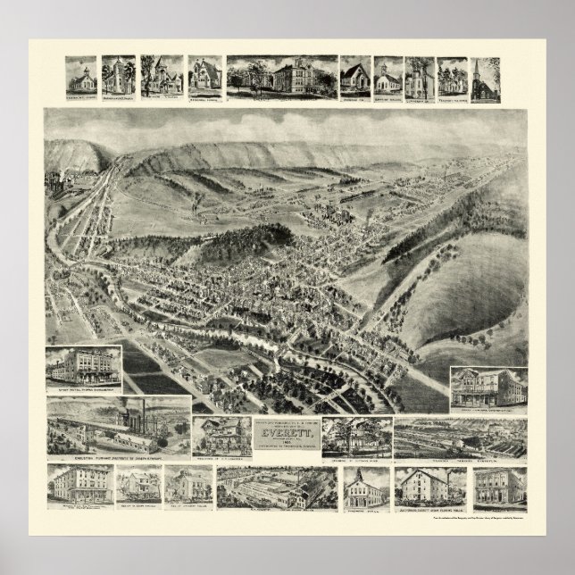 Poster Everett, PA Panorâmica Map - 1905 (Frente)
