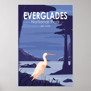 Poster Everglades National Park Night Egret Vintage