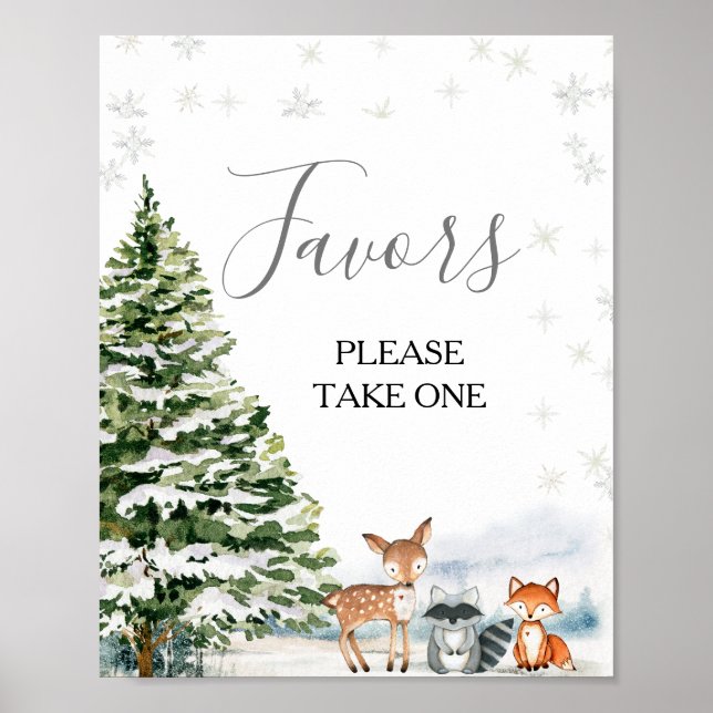 Poster Evergreen Animal Winter Onederland Birthday Favor (Frente)