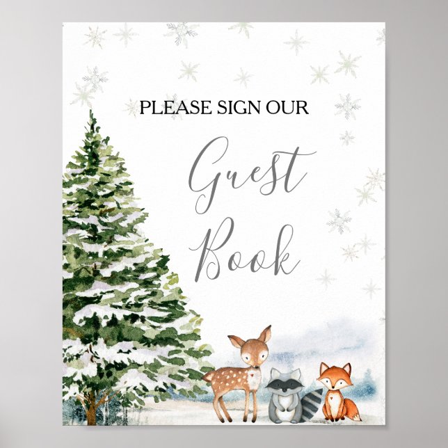 Poster Evergreen Animal Winter Onederland Guest Book (Frente)