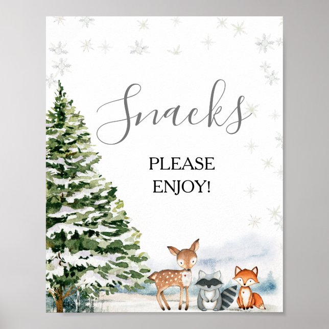 Poster Evergreen Animal Winter Onederland Snacks Sinal (Frente)