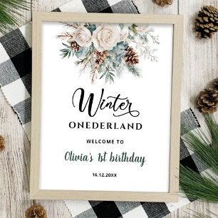 Poster Evergreen Winter Onederland Primeiro Aniversário
