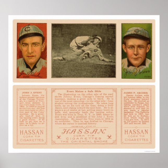 Póster Evers Slides Safely Cubs Baseball 1912 (Frente)