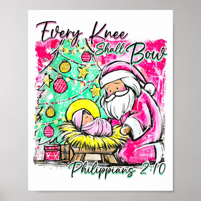 Poster Every Knee Shall Bow Santa Christmas Nativity Scen (Frente)