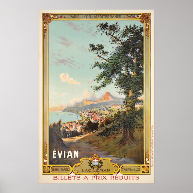 Póster Evian, Lac Léman, Paris - Lyon - Méditerrannée (Frente)