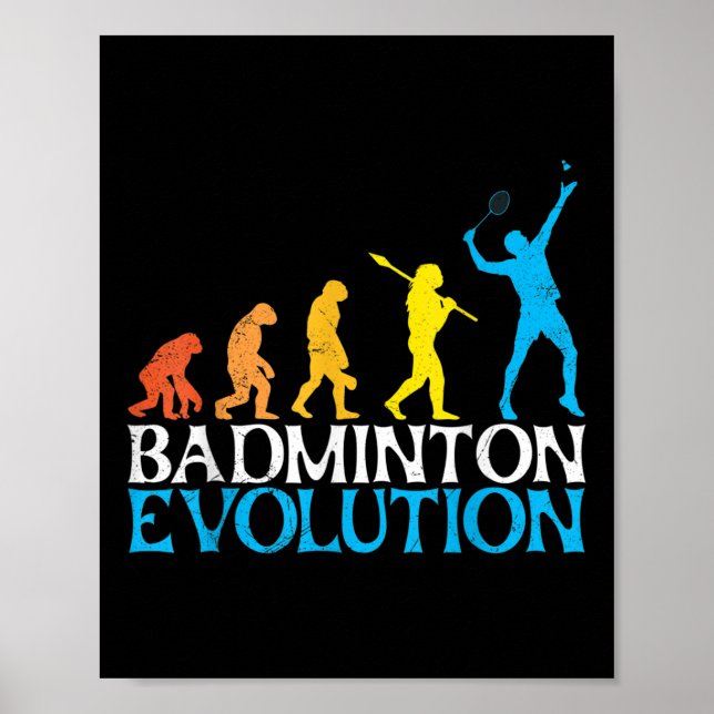 Poster Evolução do Badminton Macaco Jogador de Badminton  (Frente)