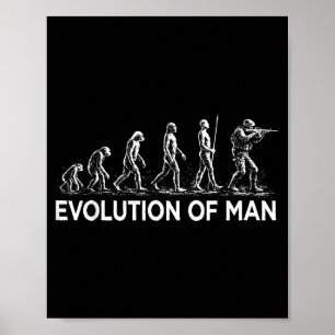 Poster Evolução do homem soldado militar gráfico vintage